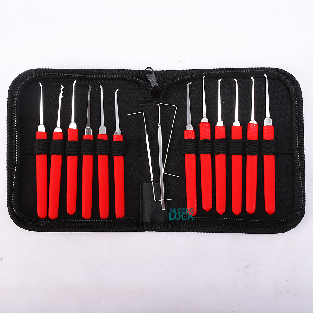 red most useful wallet sized mini  basic beginner lock pick lockpick practice set