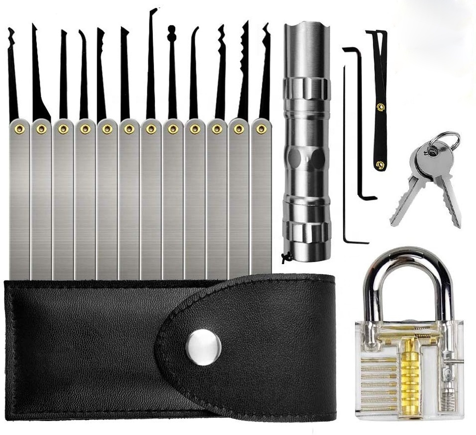 Locksmith Supplies 12 pcs lock pick set With Transparent Practice Lock Picking Tools