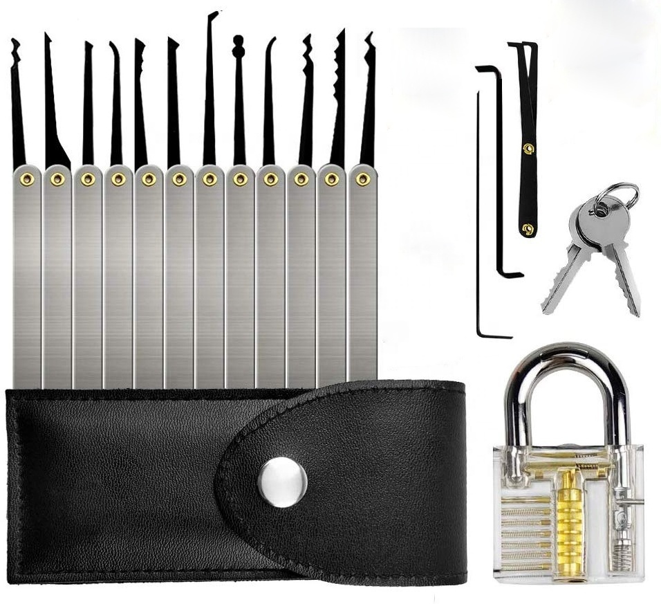 Locksmith Supplies 12 pcs lock pick set With Transparent Practice Lock Picking Tools