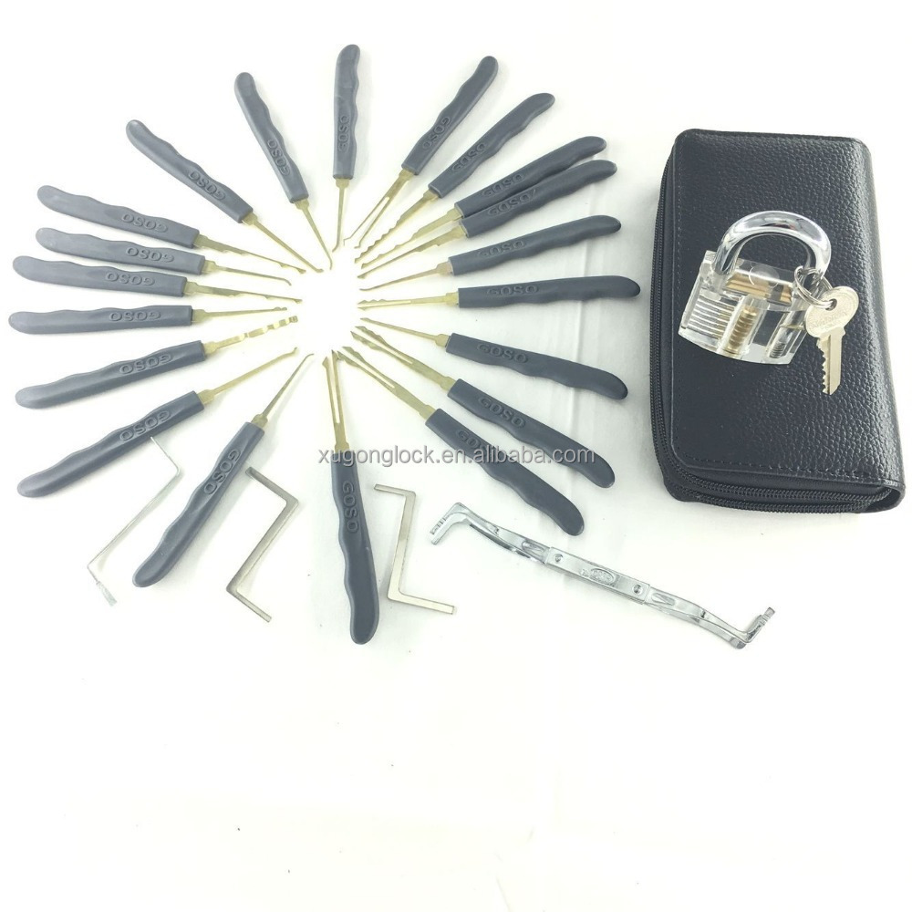 practice lock pick set transparent padlock +GOSO 24 piece lock picks with leather case