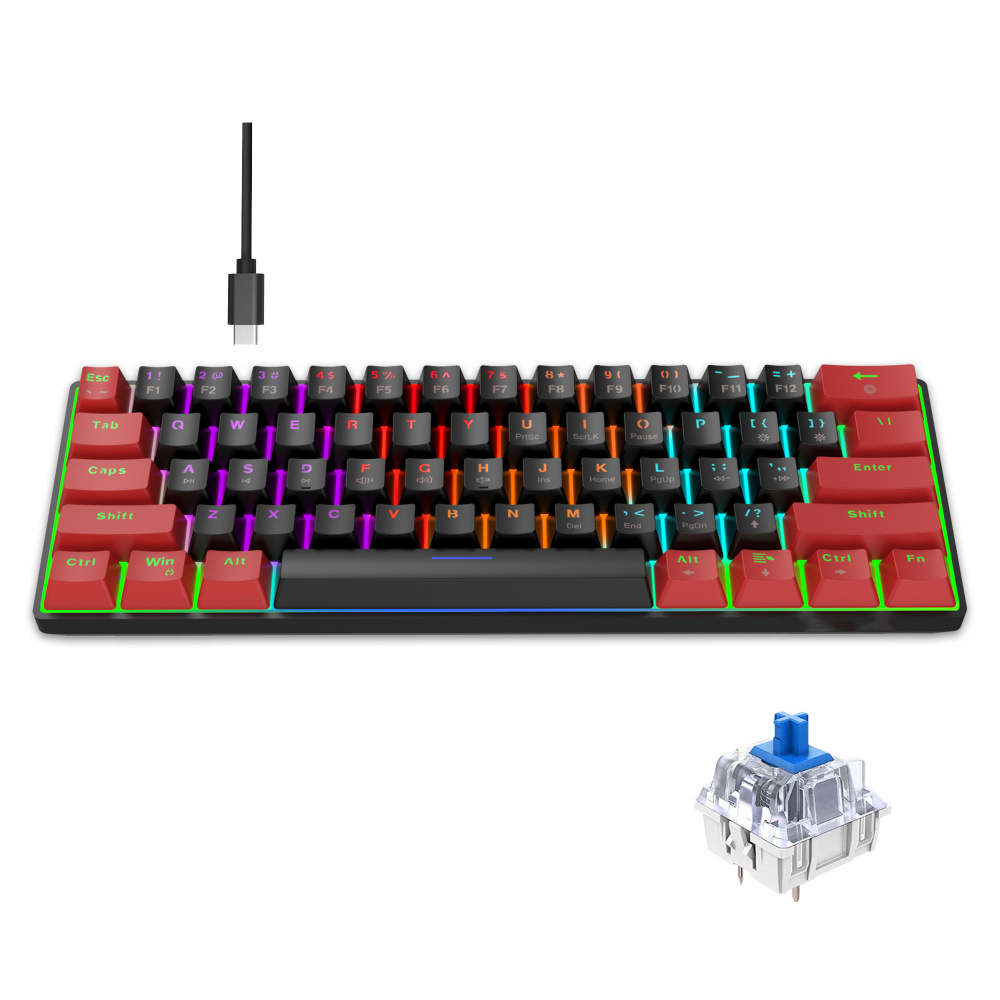 Popular choice OEM V900 61keys compact mini led backlit waterproof gaming mechanical keyboard with blue Axis