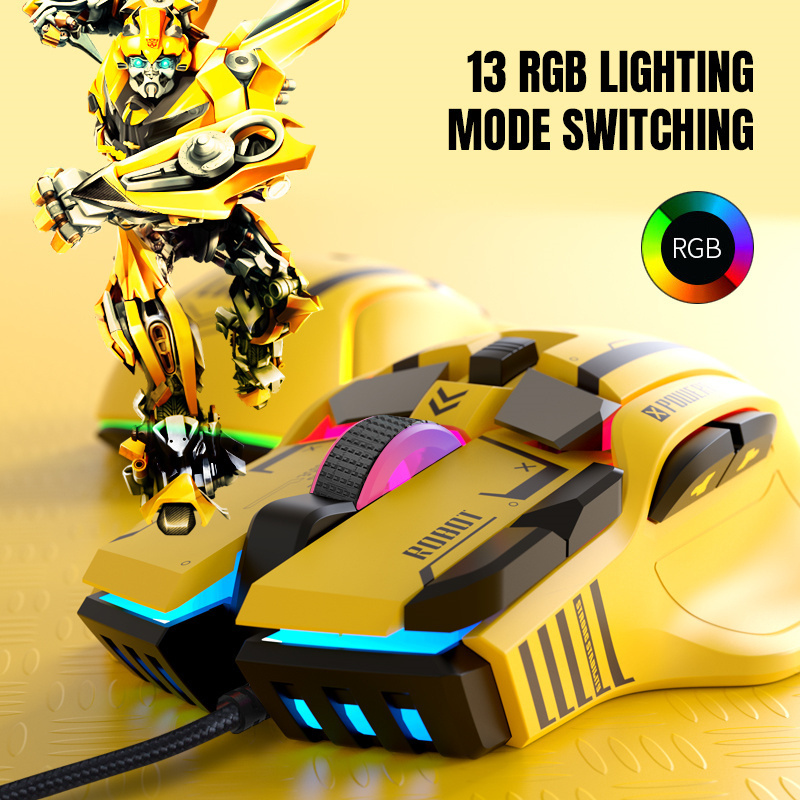 OEM Customized 10-Button Macro Programmable Game Mouse 13 RGB Light Modes 1000HZ Adjustable Mechanical Electronic Game Mouse