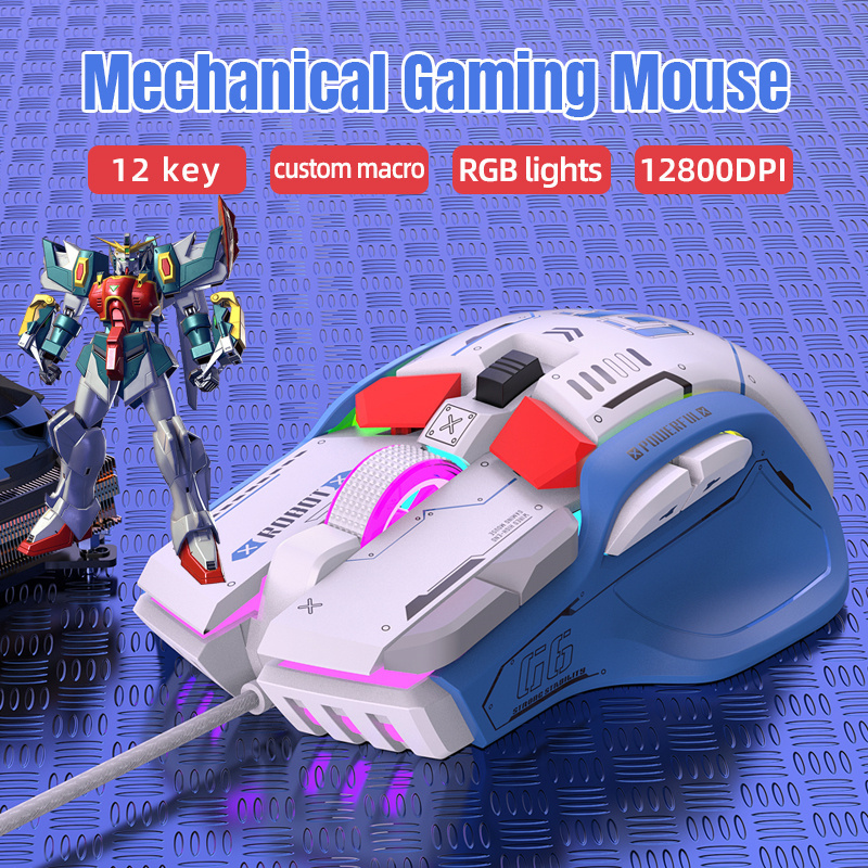 OEM Customized 10-Button Macro Programmable Game Mouse 13 RGB Light Modes 1000HZ Adjustable Mechanical Electronic Game Mouse