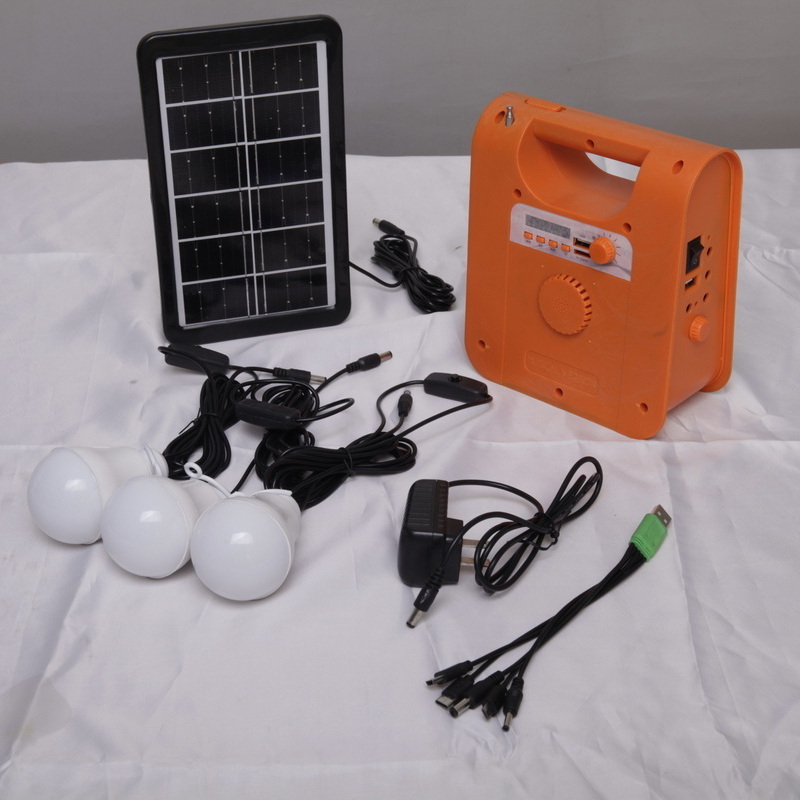 5VLED FM/Bluetooth/MP3 solar Home system  KIT lighting  Solar kit flashlight reading light with bulb solar mobile power supply