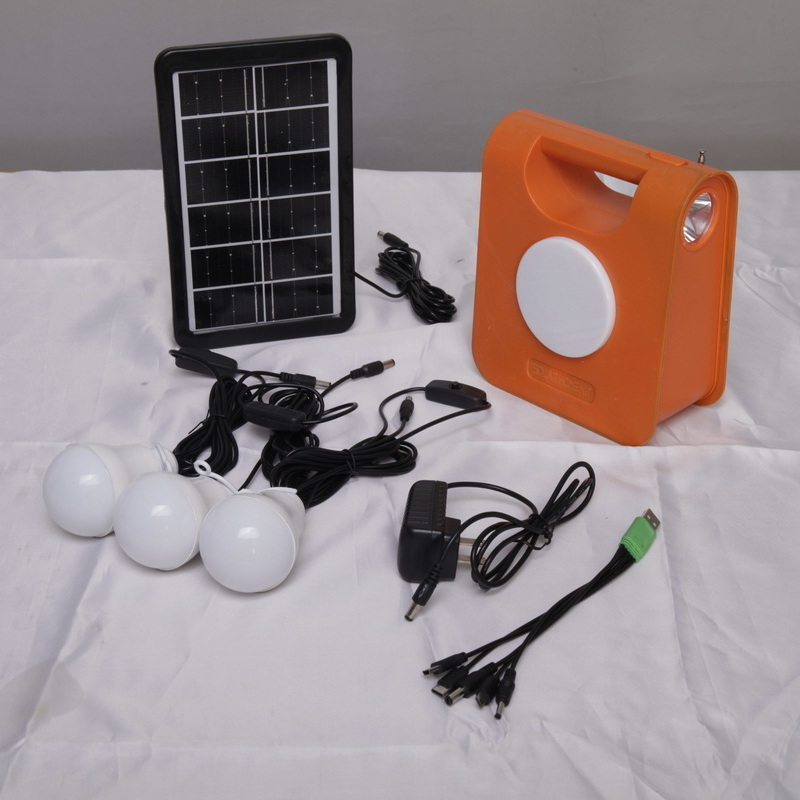 5VLED FM/Bluetooth/MP3 solar Home system  KIT lighting  Solar kit flashlight reading light with bulb solar mobile power supply