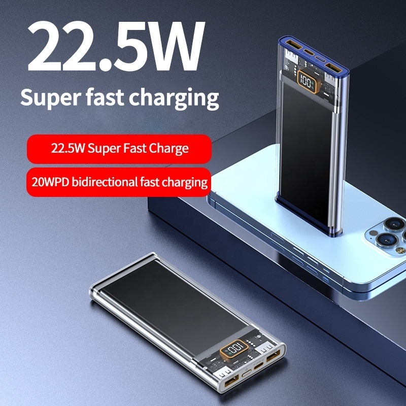 Transparent Power Bank 10000mah 20000mah Pd 22.5w Dual Usb Qc3.0 Portable Fast Charging Power Bank