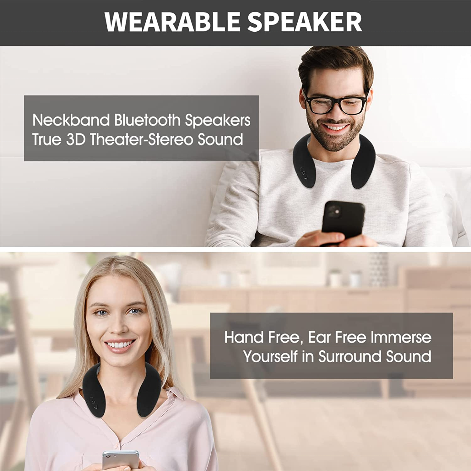 Neck Speaker System For Gaming,Movies And Music 3d Stereo Surrounding Sound Home&outdoors Neckband Speaker Wireless