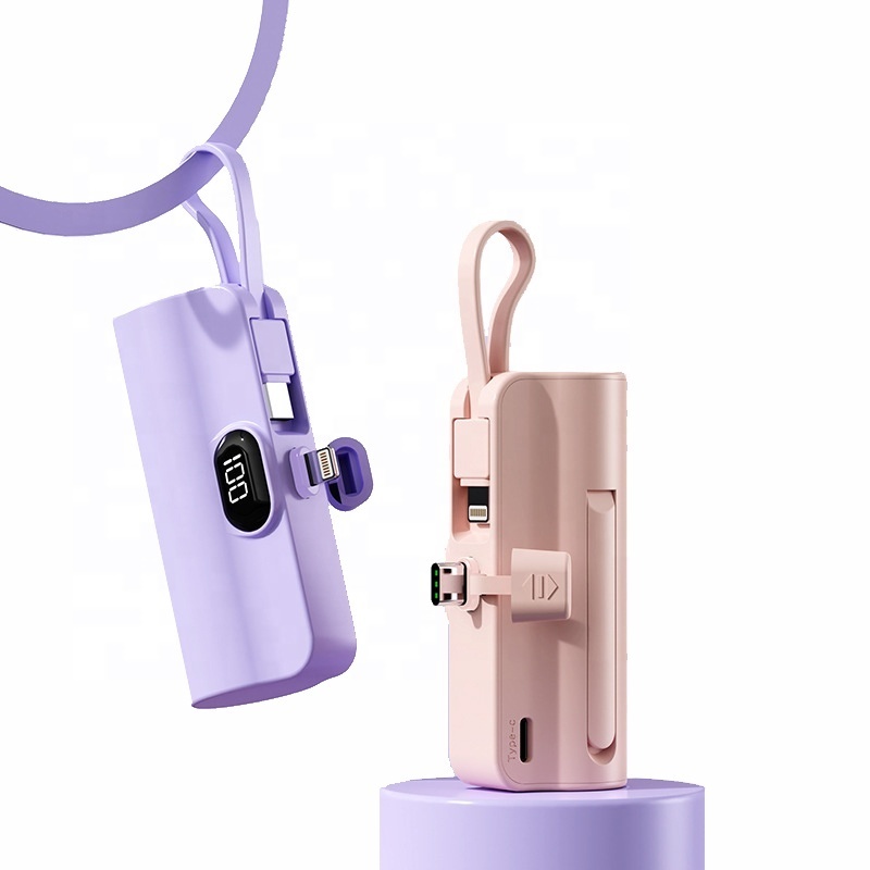 Mini Fast Charging Emergency External Battery Built in Data Cable Plug For Lighting Type c 5000mAh keychain Power Bank