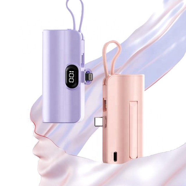 Mini Fast Charging Emergency External Battery Built in Data Cable Plug For Lighting Type c 5000mAh keychain Power Bank