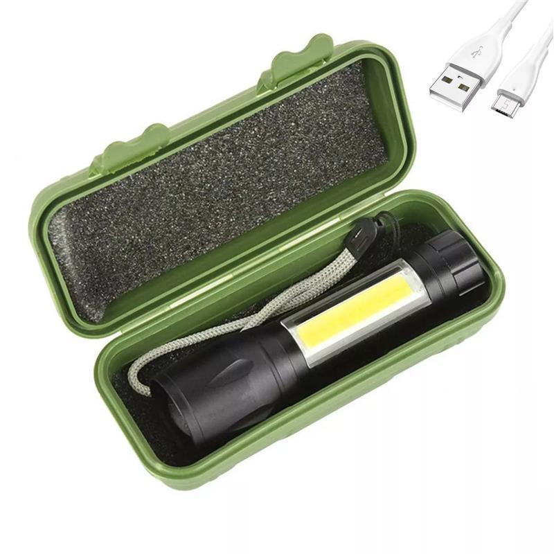 Tactical flashlight USB rechargeable camping flashlight COB Zoomable mini portable flashlight