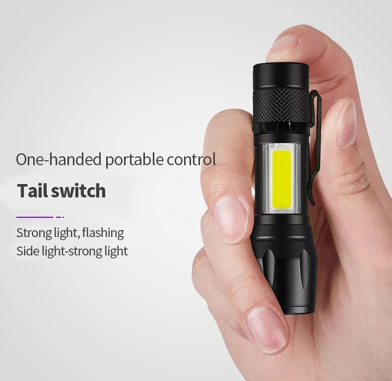 Tactical flashlight USB rechargeable camping flashlight COB Zoomable mini portable flashlight