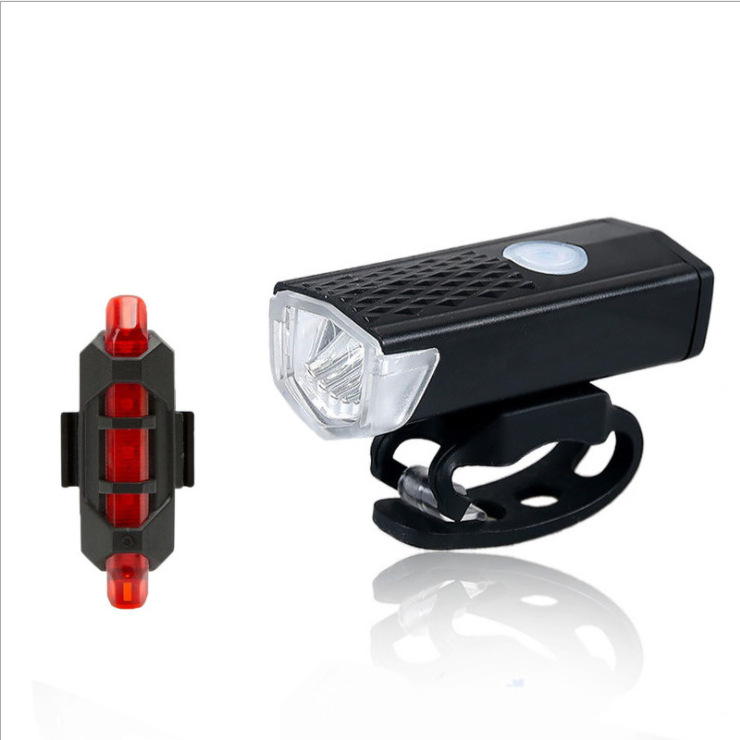 Outdoor USB Bike Light Rechargeable Bicycle Front Light Lamp Headlight Flashlight Cycling LED Flashlight Lantern Black Battery