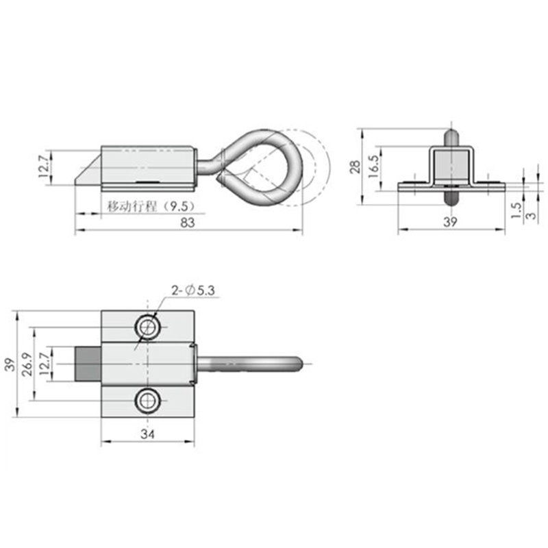 XK1013 Door Latch Lock Window Gate Security Pull Ring Spring Bounce Door Bolt Safety Latch Hasp Sliding Lock Black