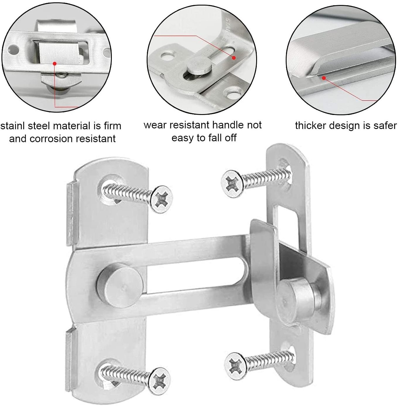 Flip Door Sliding Latch 90 Degree Stainless Steel Latch Right Angle Curved Door Brushed Finish Safety Door Lock