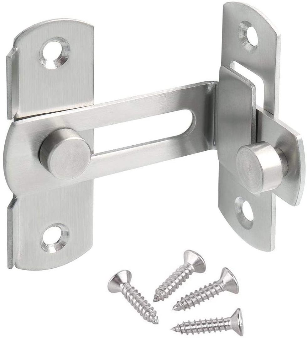 Flip Door Sliding Latch 90 Degree Stainless Steel Latch Right Angle Curved Door Brushed Finish Safety Door Lock