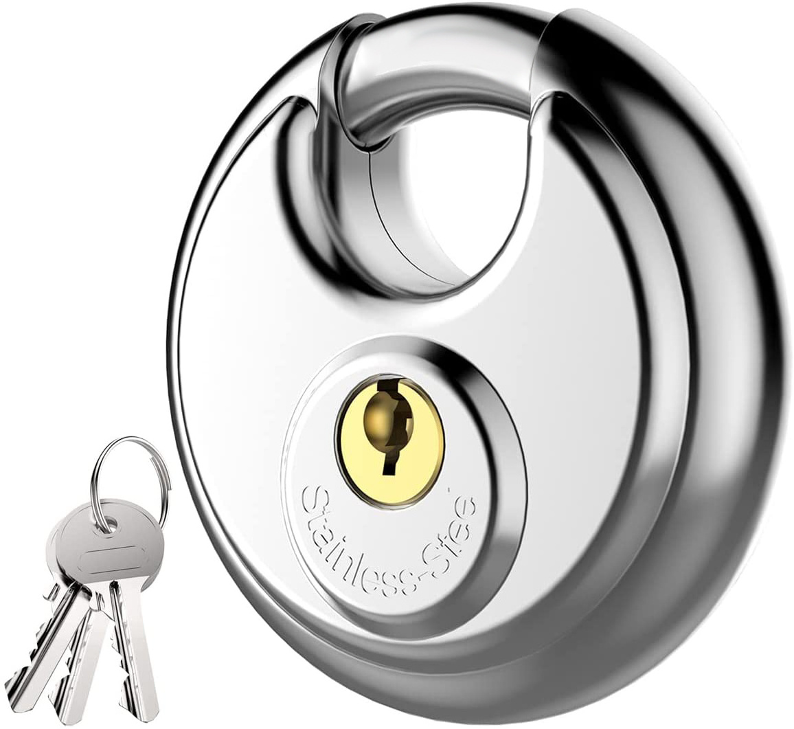 Stainless Steel 304 201 Discus Lock with 3/8-Inch Shackle for Sheds Storage Unit Garages and Fence disc padlock with key