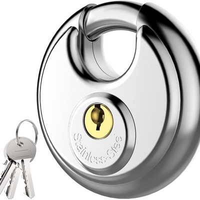 Stainless Steel 304 201 Discus Lock with 3/8-Inch Shackle for Sheds Storage Unit Garages and Fence disc padlock with key