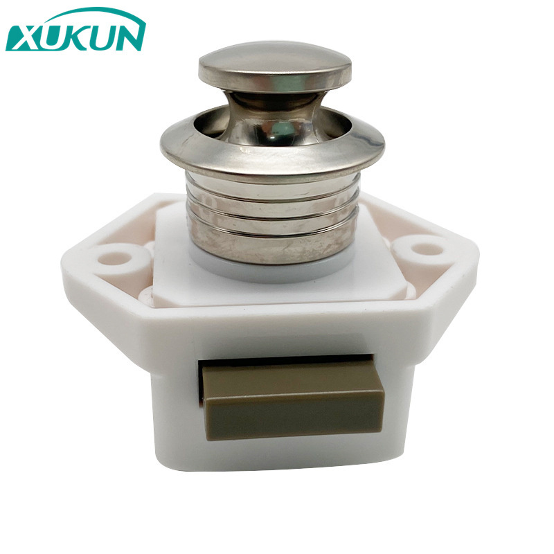 XK257 Plastic lock body zinc alloy rv cupboard door push button catch lock for caravan motorhome Round Door slam lock