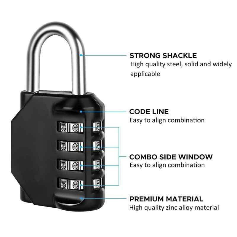 Zinc Alloy Safety Padlock Keyless Digital Gym Port Locker Password Padlock Safety Combination Padlock 4 Digit