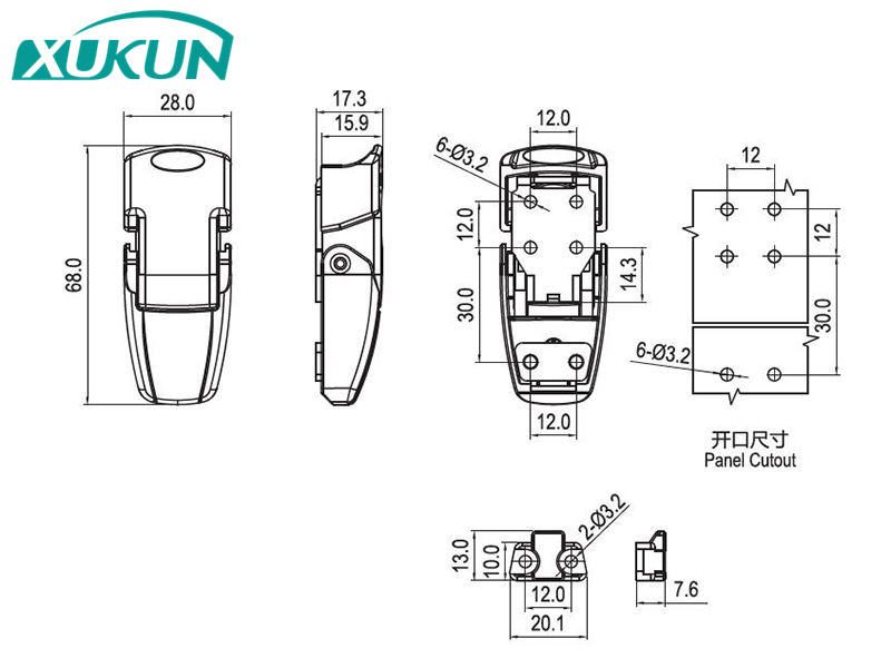 XK723-7V-1BS Cabinet Black Coated Metal Hasp Latch DK604 Security Toggle Lock With Two Keys