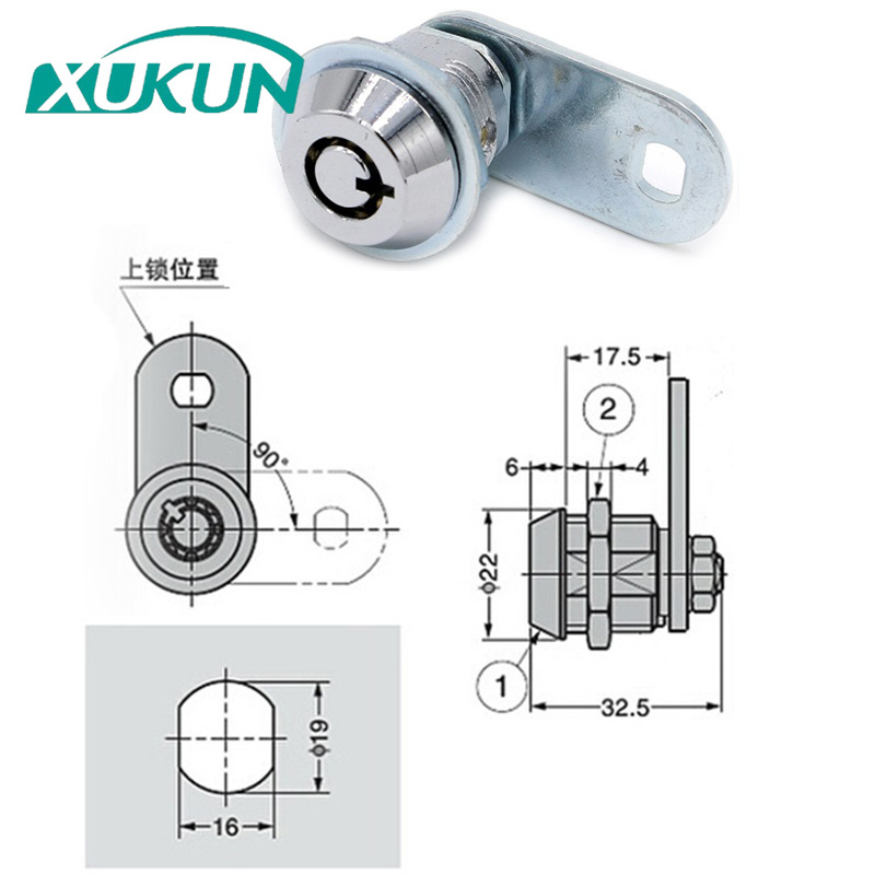 XK209 zinc alloy Locks core material office furniture file cabinet mini tubular Locking cam locks with key 90 degree rotation