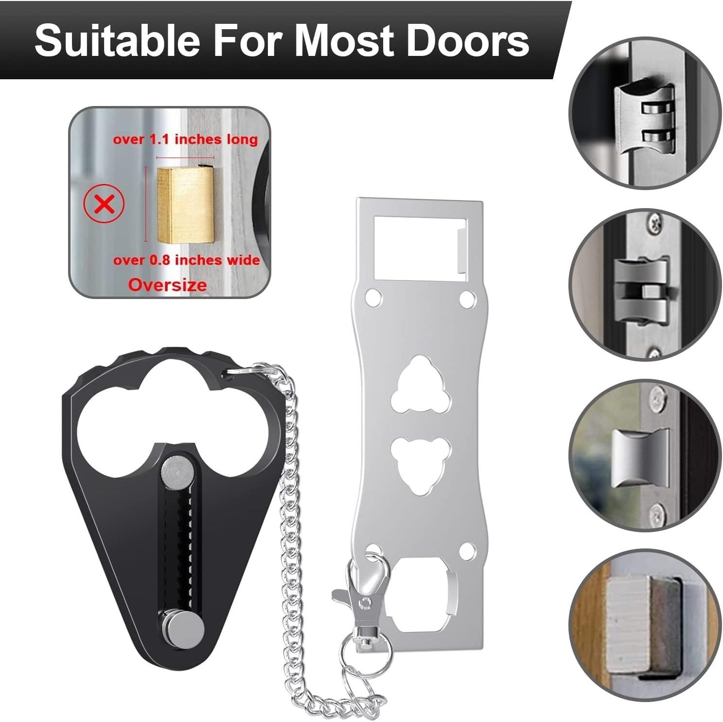 Aluminum alloy Stainless Steel Black Portable Door Lock Home Security Extra Lock for Additional Privacy and Safety