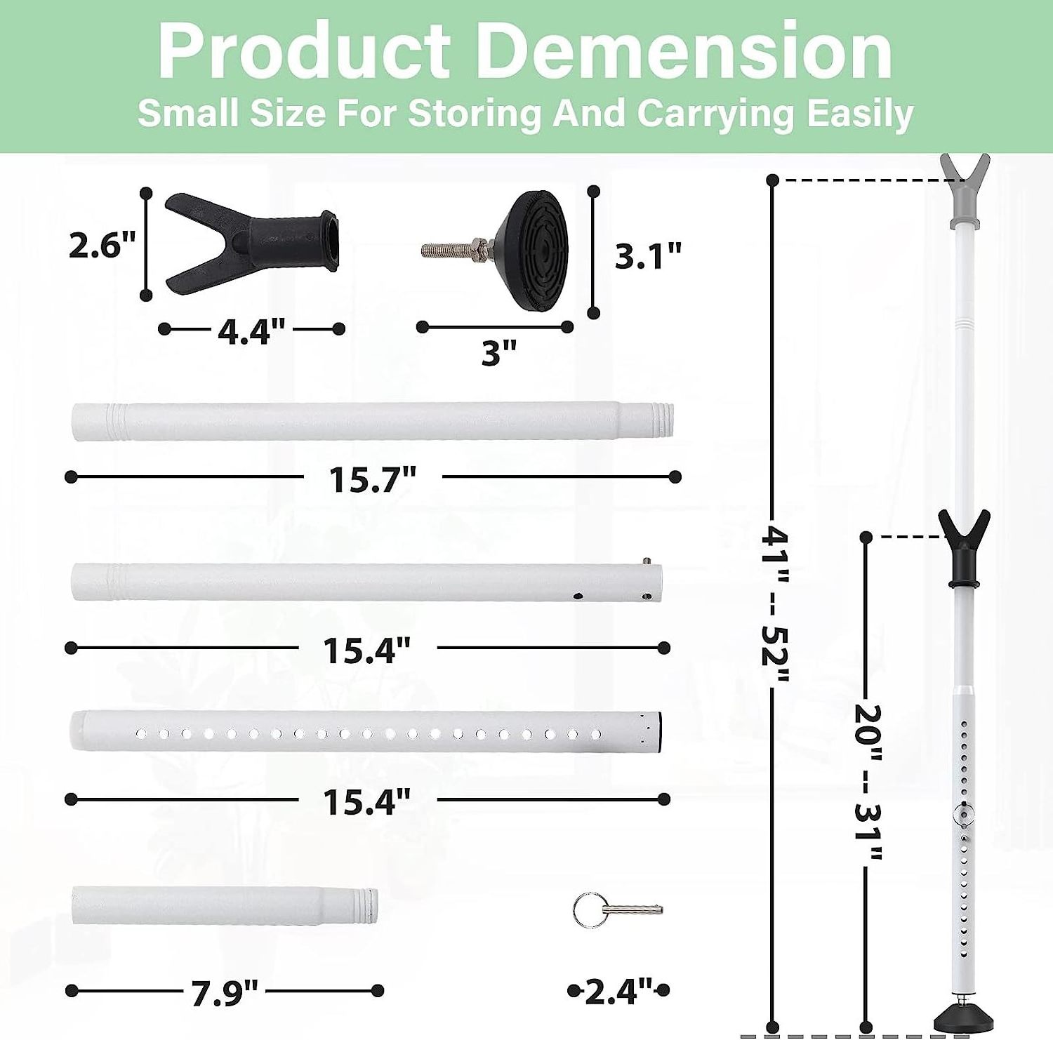 2-in-1 Adjustable Door Security Bar Sliding Jammer Lock Cylinder for House Apartment School Hotel Door Security Enhancement