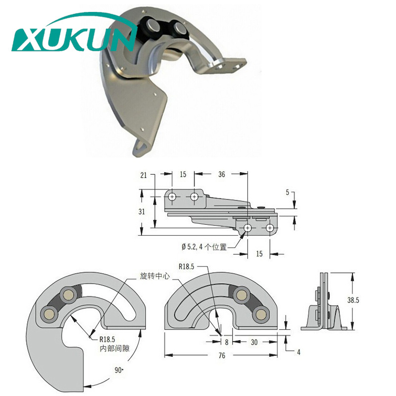 XK553-304 Semi-circular stainless steel sliding hinge 90 degree revolving door hinge with hidden mounting limit hinge R6