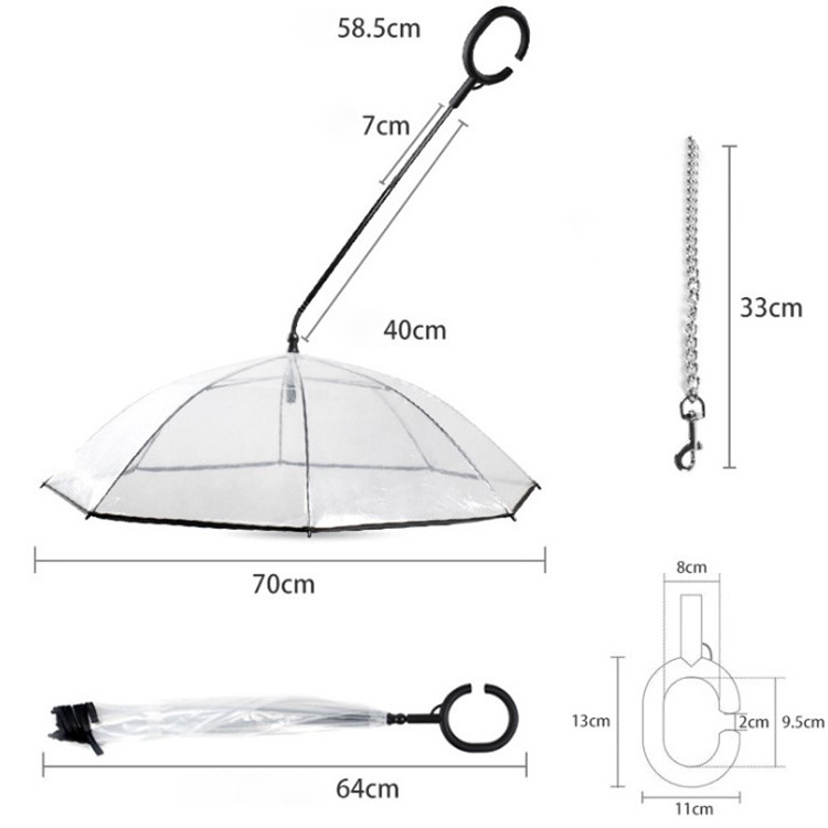 TPU Transparent Rain Umbrella DogCRain Umbrella Pet Supplies Factory Direct Adjustable Rainy Day Dog Walking Hand Holding Rope