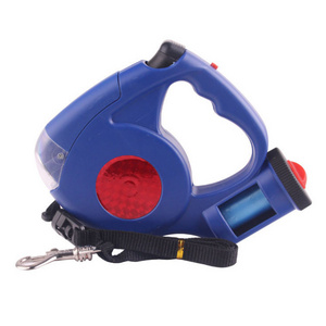 Custom LED Light flashlight and bag Retractable Dog Leash with Waste Bag Dispenser