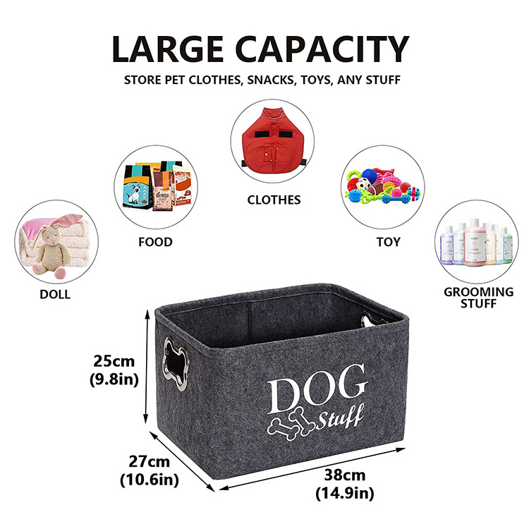 Felt Puppy Stuff Baskets Dog Toy bin Storage with Designed Metal Handle Pet Organizer