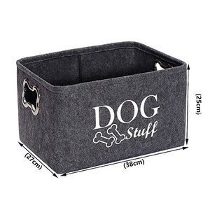 Felt Puppy Stuff Baskets Dog Toy bin Storage with Designed Metal Handle Pet Organizer