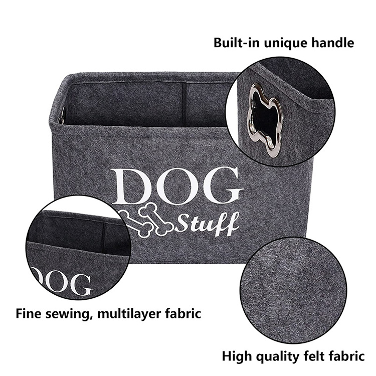 Felt Puppy Stuff Baskets Dog Toy bin Storage with Designed Metal Handle Pet Organizer