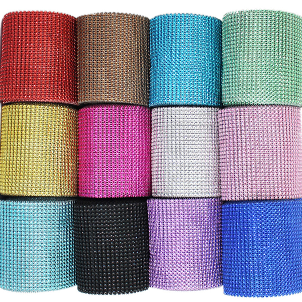 multi color 24 row rhinestone ribbon plastic chain trimming Diamond wrap rhinestone mesh for wedding accessories