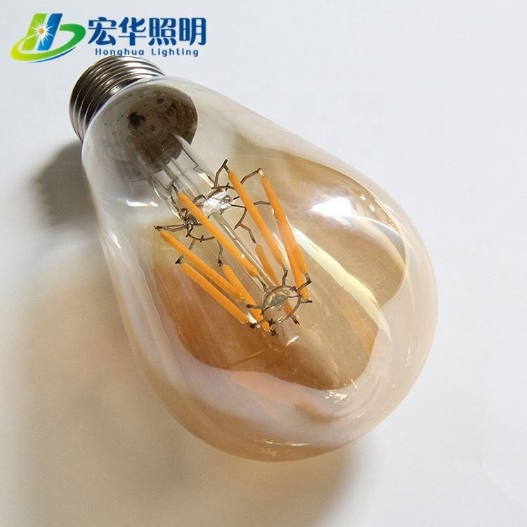 ST64 220V 4W modern amber glass curved led filament bulb for decoration