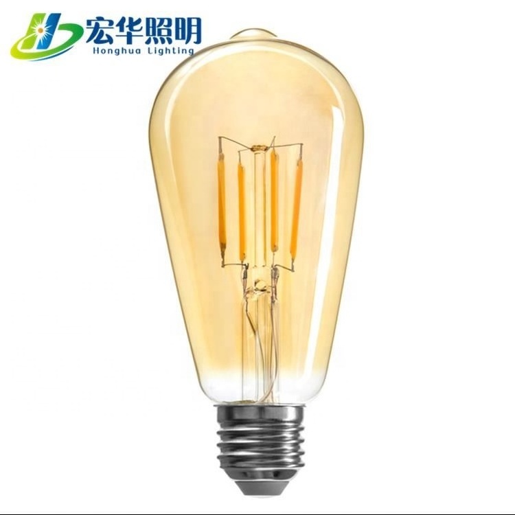 ST64 220V 4W modern amber glass curved led filament bulb for decoration