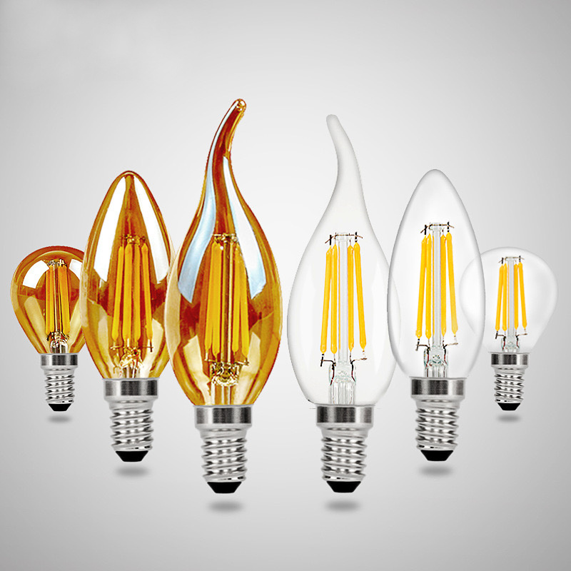 C35 e12 e14 360 degree clear tail LED candle bulb filament lamp bulb