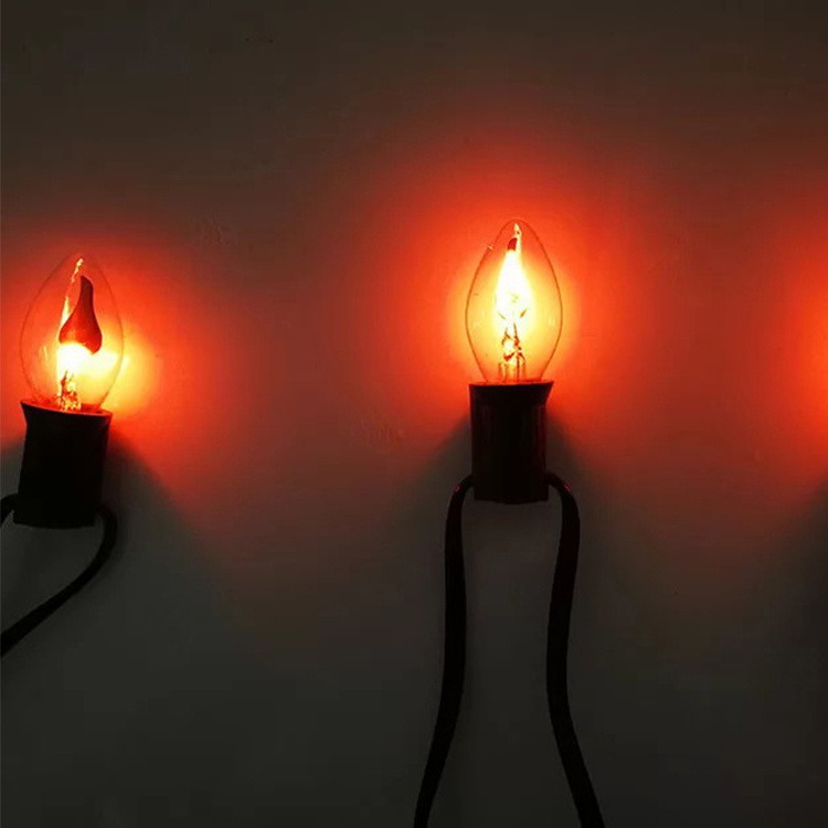 Christmas C7 flicker flame bulb String Light Wedding Coffee Outdoor Patio Garden With Black Cable