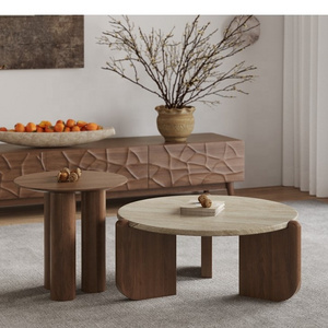 2024 Nordic solid wood coffee table marble living room tea table light luxury home travertine round tea table