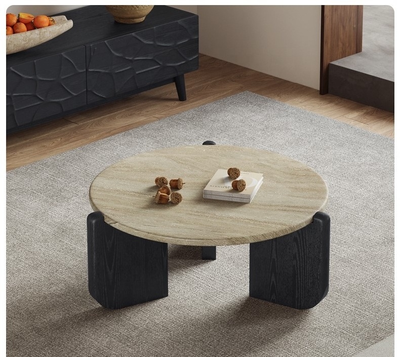 2024 Nordic solid wood coffee table marble living room tea table light luxury home travertine round tea table