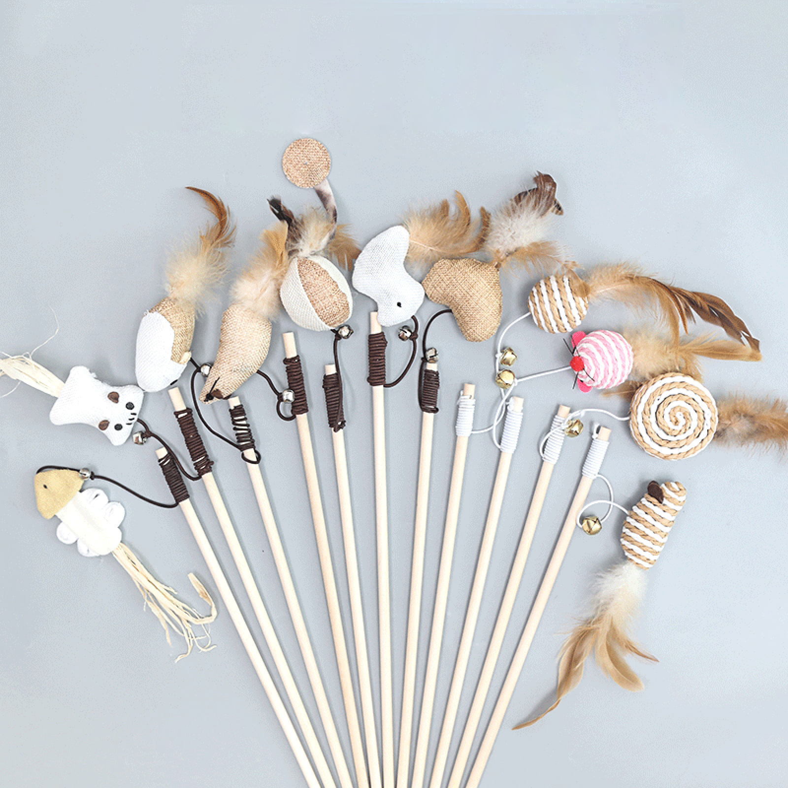 40cm Pet Cat Teaser Feather Linen Wand Cat Catcher Teaser Stick Pet Interactive Toys Wood Rod Mouse Toy Cat Toys