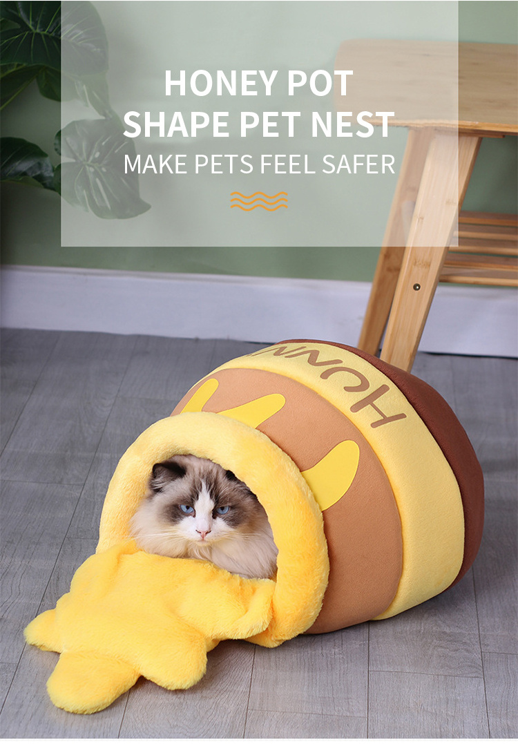 Honey Pot Cat Bed Cute Plush Pet Puppy Nest House Cartoon Warm Mat Kennel Sleeping Bag