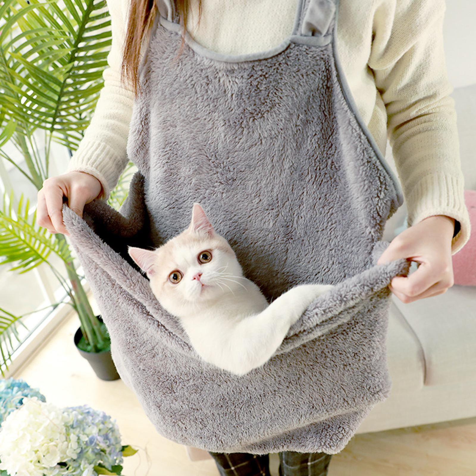 Cat Holder Carrier Apron Velvet Pet Sleeping Chest Apron with Pocket for Holding Pet Sleeping Bag Velvet Apron Warm Comfort