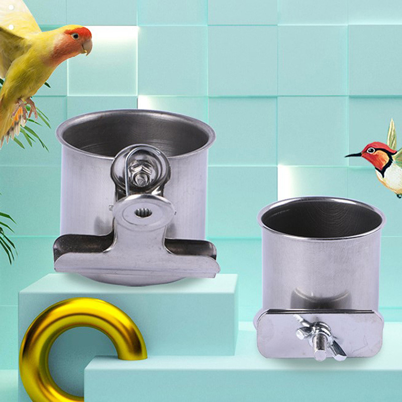 Anti-turnover Stainless Steel Feeding Food Drinking Feeder for Parakeet Lovebird Finches Pet Birds Hanging Cage Bowl Dish Cup