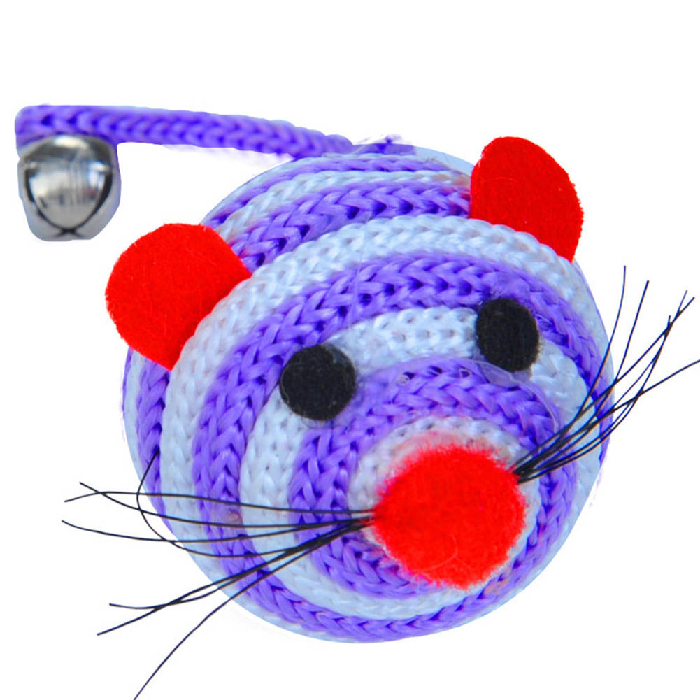 Lovely Stripe Nylon Rope Round Ball Mouse Long Tail Bell Pet Cat Bite Play Toy Training Toys Pet Supplies Interactive toys