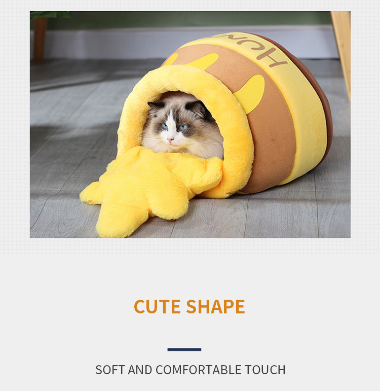 Honey Pot Cat Bed Cute Plush Pet Puppy Nest House Cartoon Warm Mat Kennel Sleeping Bag