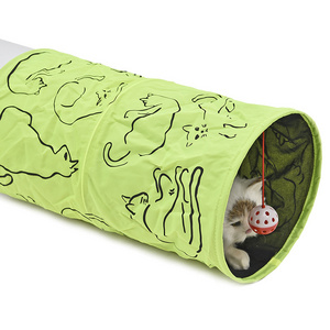 Hot Drop Shipping Pet Cat Tunnels Catnip Printed Green Lovely Crinkly Kitten Tunnel Toys With Ball Fun Toys Tunnel Bulk Cat Toys