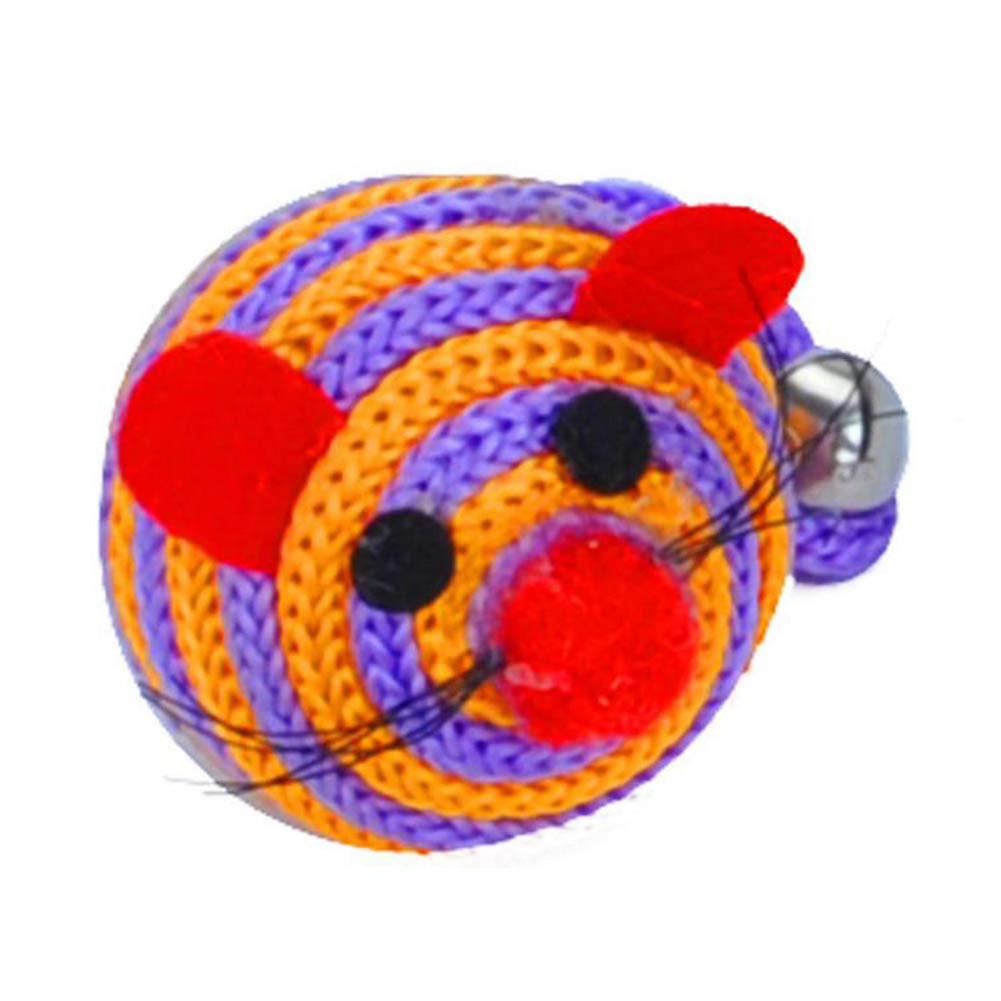 Lovely Stripe Nylon Rope Round Ball Mouse Long Tail Bell Pet Cat Bite Play Toy Training Toys Pet Supplies Interactive toys