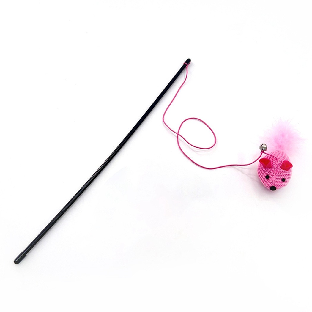 Cat Funny Feather Mouse Stick With Bell Playing Dangle Faux Mice Tease Fun Kitten Rod Toy Interactive Fishing Rod Wand For Cats