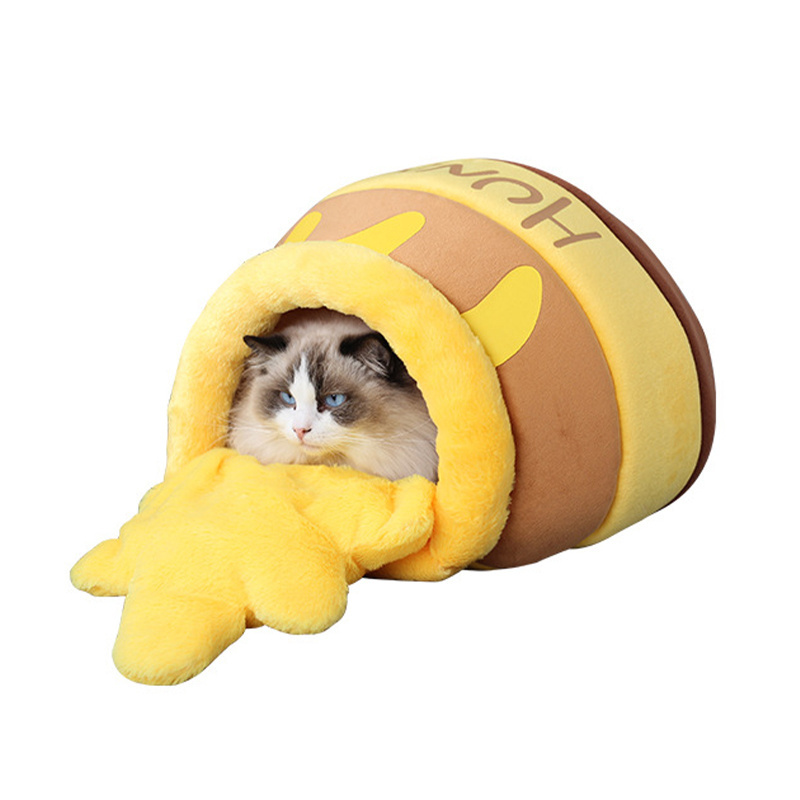 Honey Pot Cat Bed Cute Plush Pet Puppy Nest House Cartoon Warm Mat Kennel Sleeping Bag